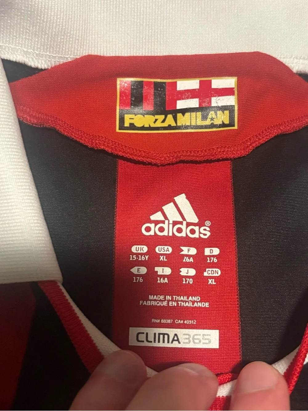 AC Milan 2009-10 Adidas Youth XL Soccer Jersey Fits Adult Small